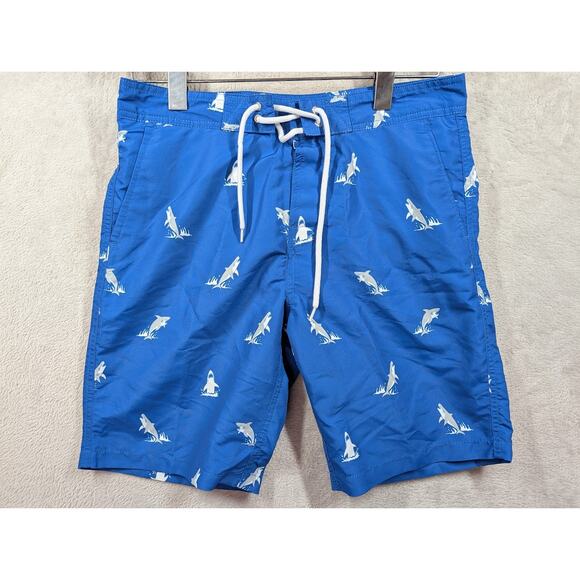 Forever 21 Men Shark Leaping Swim Trunks Board Shorts Size Mens Small - Picture 1 of 5